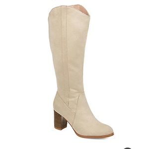 Journee Collection Cream Heeled Boots